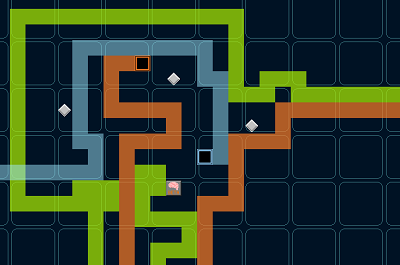 The tangle of colourful, glass-like ribbons when playing TRON.